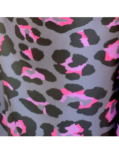 Satin de polyester gris noir rose léopard - tissu habillement au mètre - mercerie Dock Biarritz