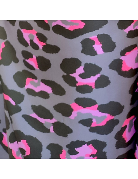 Satin de polyester gris noir rose léopard - tissu habillement au mètre - mercerie Dock Biarritz