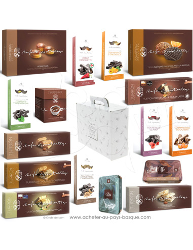 Dans cette valise cadeaux gourmand "la totale de Rafa",  du chocolat, des tourons Basques