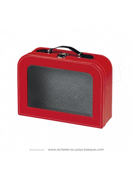 coffret cadeau illusion valise très original - Rouge fenêtre PVC - poignée simili cuir