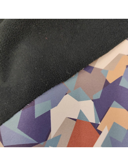 Softshell imperméable géometrie bleu orange tissu déperlant oeko-tex envers polaire noir - tissu habillement