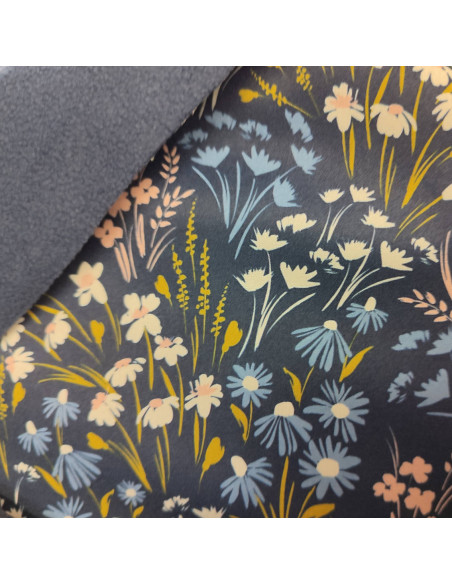 Zoom Softshell imperméable fleur poppy tissu déperlant envers polaire bleu marine - tissu habillement au mètre