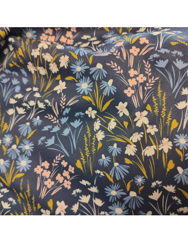Softshell imperméable fleur poppy tissu déperlant oeko-tex envers polaire bleu marine - tissu habillement au mètre