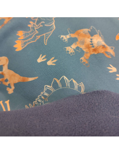 Zoom Softshell imperméable dino T-rex poppy tissu déperlant envers polaire bleu marine - tissu habillement au mètre
