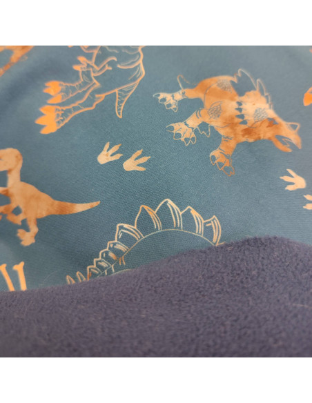 Zoom Softshell imperméable dino T-rex poppy tissu déperlant envers polaire bleu marine - tissu habillement au mètre