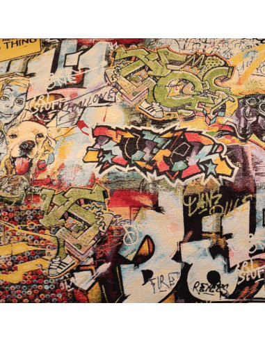 Tissu jacquard tags graffiti street art dessin de rue - Tissus Ameublement au mètre - coussin rideaux réfection siège