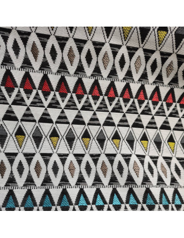 Tissu Polyester jacquard ethnique losanges multicolore - Tissus Ameublement au mètre - coussin rideaux siège