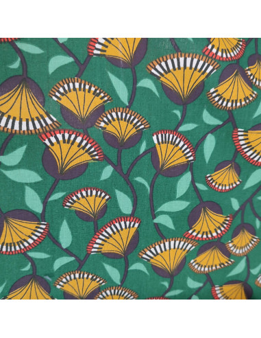 Tissu coton cretonne Ginko fond vert - Tissus Ameublement habillement au mètre