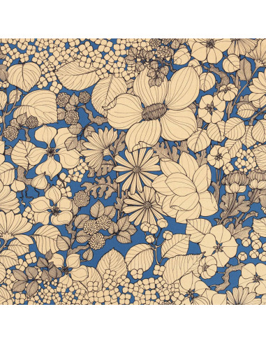 Tissu Toile coton ameublement SUZIE bleu fleurs Thevenon - tissus ameublement Biarritz - rideaux coussin sièges