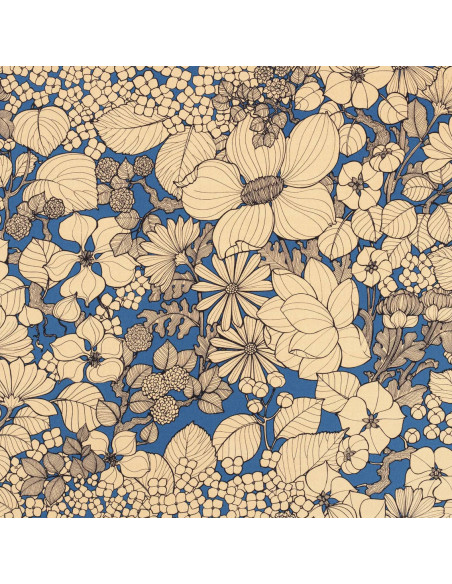 Tissu Toile coton ameublement SUZIE bleu fleurs Thevenon - tissus ameublement Biarritz - rideaux coussin sièges