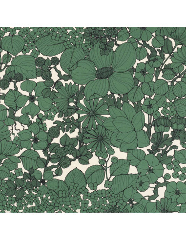 Tissu Toile coton ameublement SUZIE vanille fleur verte Thevenon - tissus ameublement Biarritz - rideaux coussin sièges