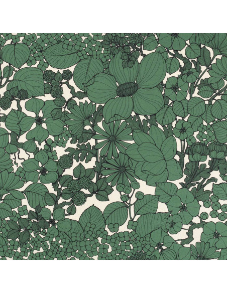 Tissu Toile coton ameublement SUZIE vanille fleur verte Thevenon - tissus ameublement Biarritz - rideaux coussin sièges