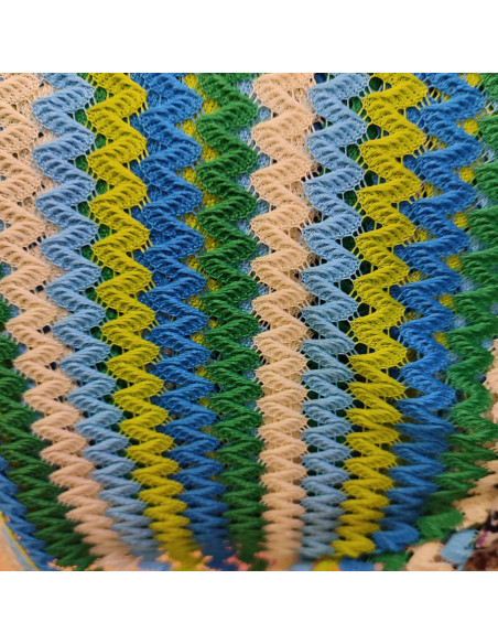 Tissu maille chevron tricot crochet polyester vert bleu - tissus habillement au mètre Docks Biarritz