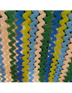 Tissu maille chevron tricot crochet polyester vert blanc bleu - tissus habillement au mètre Biarritz