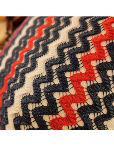 Tissu maille chevron tricot crochet polyester rouge blanc bleu - tissus habillement au mètre Biarritz