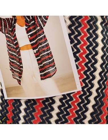 Tissu maille chevron tricot crochet polyester rouge bleu - tissus habillement au mètre Docks Biarritz