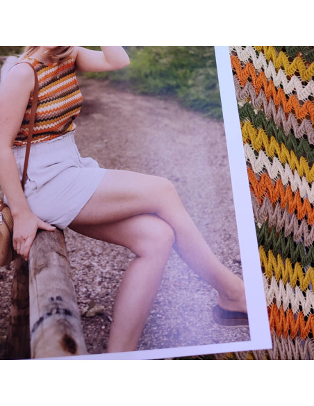 Tissu maille chevron tricot crochet polyester jaune orange - tissus habillement au mètre Docks Biarritz