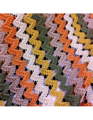 Tissu maille chevron tricot crochet polyester vert jaune orange - tissus habillement au mètre Biarritz