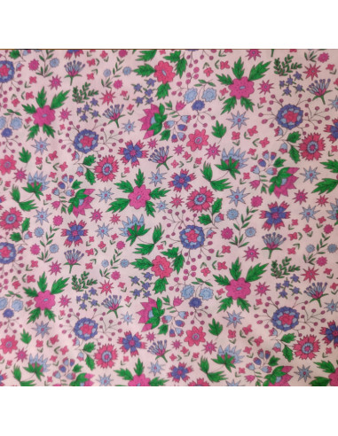Tissu Coton petites fleurs rose vert violet - Tissus habillement au mètre vente en ligne - mercerie biarritz
