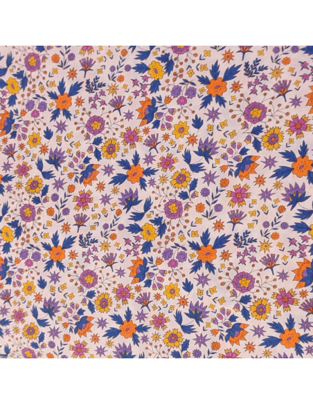 Tissu Coton petites fleurs orange bleu jaune - Tissus habillement au mètre vente en ligne - mercerie biarritz