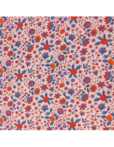 Tissu Coton petites fleurs orange bleu orange - Tissus habillement au mètre vente en ligne - mercerie biarritz