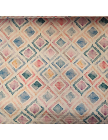 Tissu double gaze aquarelle losanges  - tissus habillement été au mètre - vetements couturiere sur mesure
