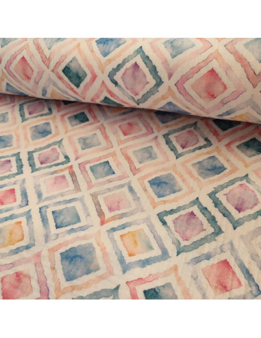Zoom tissu double gaze aquarelle losange  - tissus habillement été au mètre - vetements couturiere sur mesure