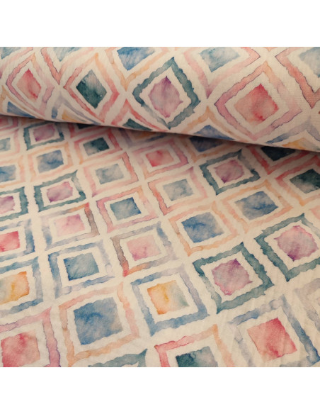 Zoom tissu double gaze aquarelle losange  - tissus habillement été au mètre - vetements couturiere sur mesure