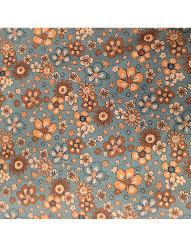 Tissu Jersey polycoton fleurs  oranges vintage - Tissus habillement au mètre vente en ligne