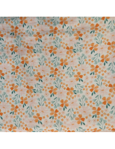Tissu double gaze petites fleurs oranges - tissus habillement été au mètre - vetements couturiere sur mesure