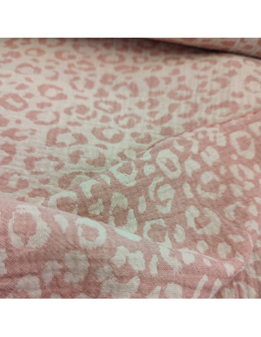 Zoom tissu double gaze léopard vanille fraise - tissus habillement été au mètre - vetements couturiere sur mesure