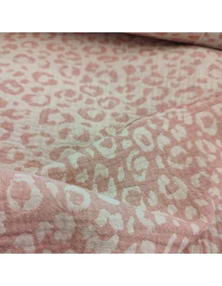 Zoom tissu double gaze léopard vanille fraise - tissus habillement été au mètre - vetements couturiere sur mesure