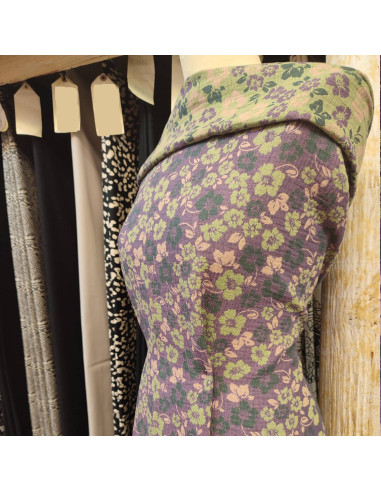 Modèle tissu coton double gaze violet fleur - tissus habillement été au mètre - vetements couturiere sur mesure