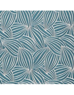 Tissu jacquard d'ameublement Collection Cacao Thévenon écru fond bleu canard - Docks Negresse Biarritz vente en ligne
