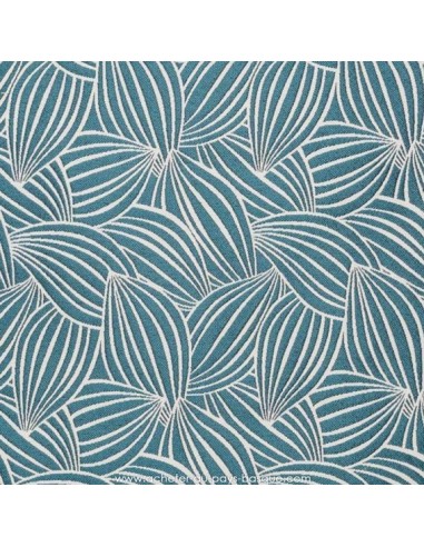 Tissu jacquard d'ameublement Collection Cacao Thévenon écru fond bleu canard - Docks Negresse Biarritz vente en ligne
