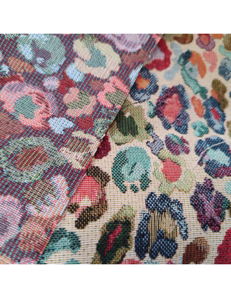 zoom Tissu  jacquard Léopard  multicolore - Tissus ameublement au mètre - coussins rideaux sur mesure réfection siège