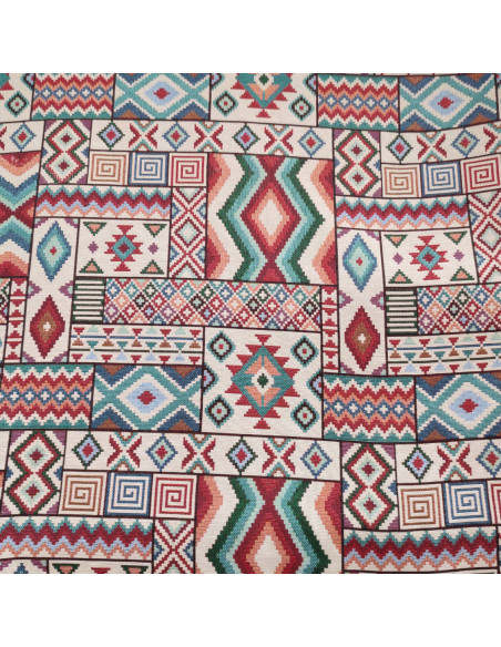 Tissu Jacquard patchwork ethnique mexicain - tissus ameublement au mètre - réfection siège rideaux coussins