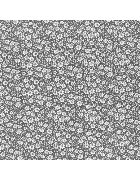 Tissu coton cretonne motif floraux edelweiss noir - Tissus Ameublement habillement au mètre