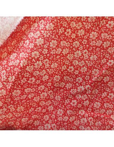 Tissu coton cretonne motif floraux edelweiss rouge - Tissus Ameublement habillement au mètre