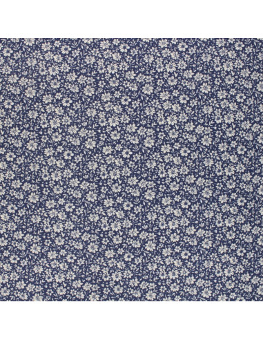 Tissu coton cretonne motif floraux edelweiss bleu marine - Tissus Ameublement habillement au mètre
