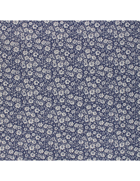 Tissu coton cretonne motif floraux edelweiss bleu marine - Tissus Ameublement habillement au mètre
