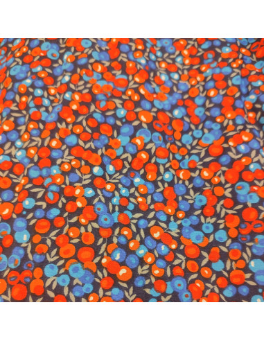 Tissu coton cretonne baies sauvages bleues et rouges - Tissus Ameublement habillement au mètre