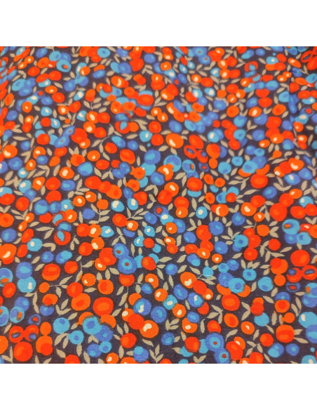 Tissu coton cretonne baies sauvages bleues et rouges - Tissus Ameublement habillement au mètre