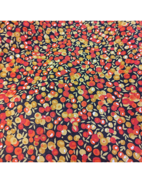 Tissu coton cretonne baies sauvages moutarde et rouge - Tissus Ameublement habillement au mètre