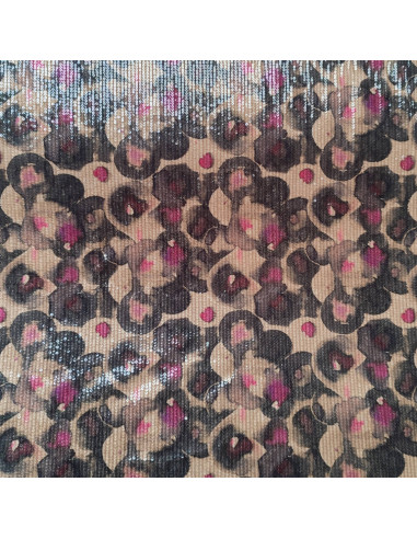 Tissu velours stretch de polyester beige noir rose effet aquarelle sequins - tissus habillement au mètre Biarritz