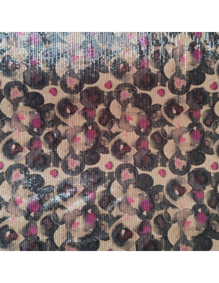 Tissu velours stretch de polyester beige noir rose effet aquarelle sequins - tissus habillement au mètre Biarritz