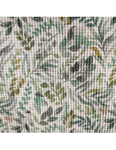 Tissu coton écru nid d'abeille feuilles vertes - tissus habillement été au mètre - vetements couturiere sur mesure