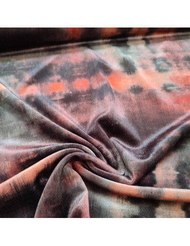 Tissu velours stretch motifs tie dye brillant - tissus habillement au mètre mercerie Biarritz