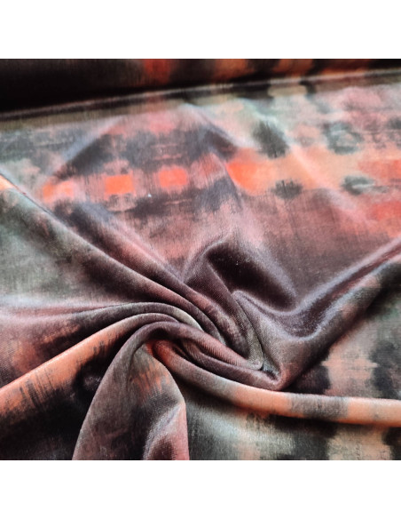 Tissu velours stretch motifs tie dye brillant - tissus habillement au mètre mercerie Biarritz