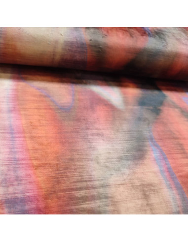 Tissu velours stretch de polyester brillant tie dye rose orangé - tissus habillement au mètre Biarritz